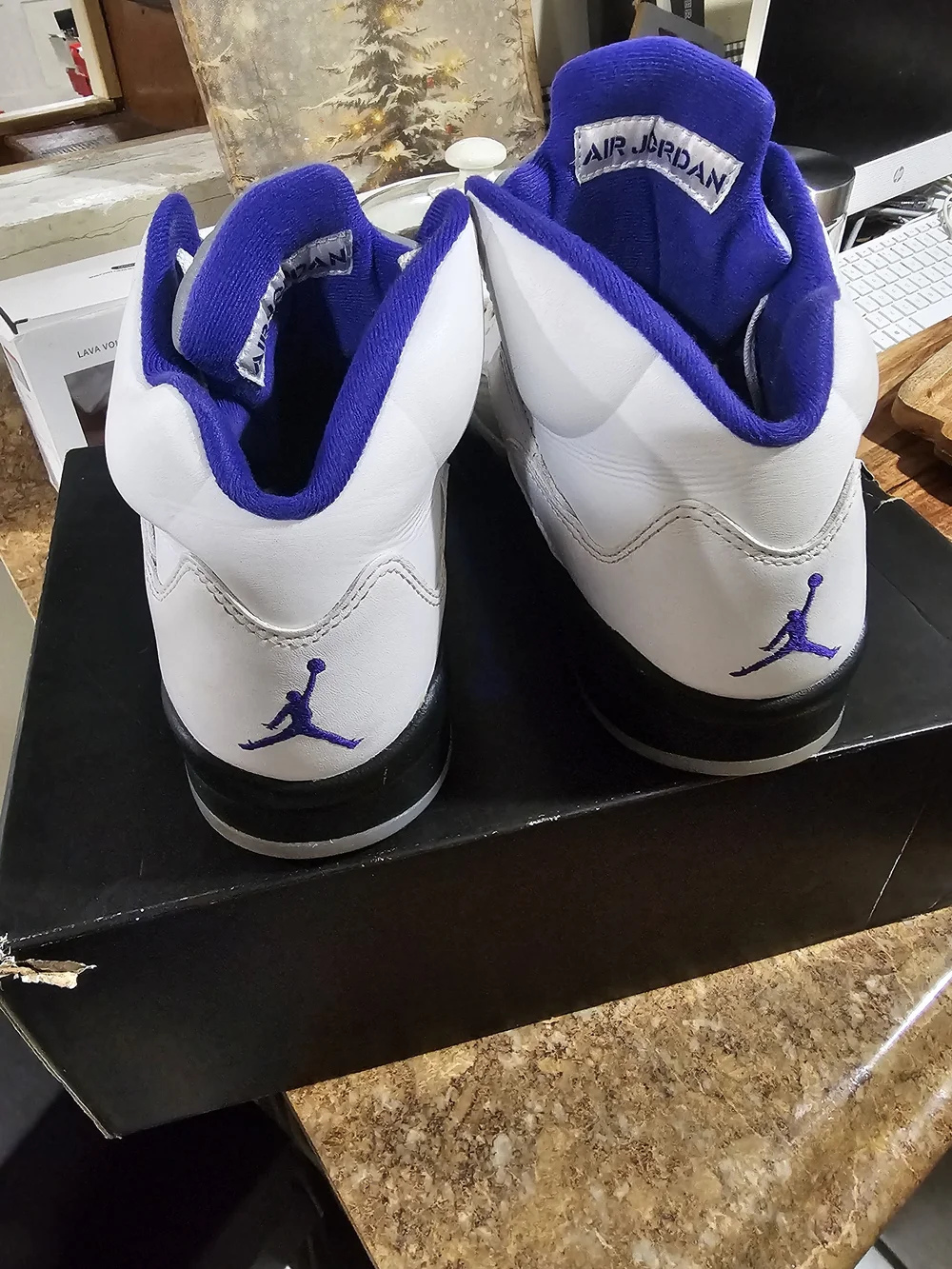 Air Jordan Retro 5 Men’s Basketball Shoes - White / Purple